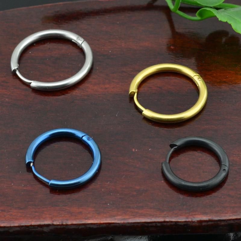 Unisex Waterproof & Rustproof Gold and Black/Blue Hoop Earrings in Titanium Steel