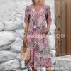 Printed Summer V-neck Casual Vacation Pocket Dress Loungewear Women