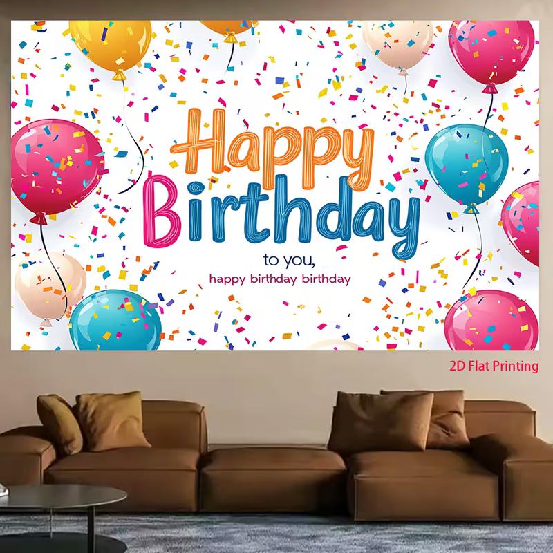 2D Vibrant Confetti Birthday Backdrop with Colorful Balloons for Birthday Party Photo Booth