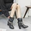 Vintage Belt Buckles Women Boots Autumn Winter Patchwork Square Heels Round Toe Ankle Boots Ladies Boots 758