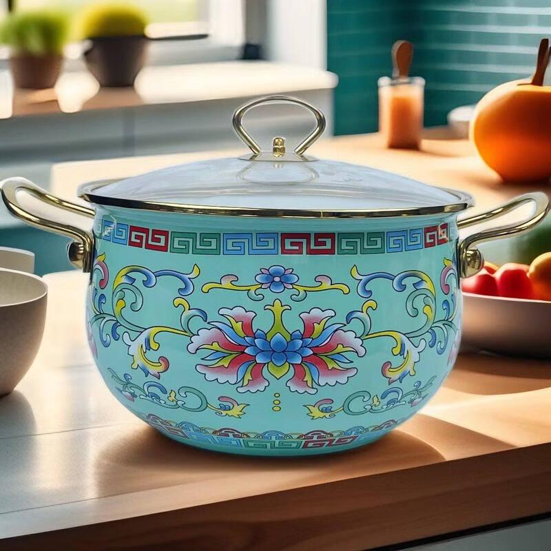 

LIEI Russian Floral Enamel Soup Pot
