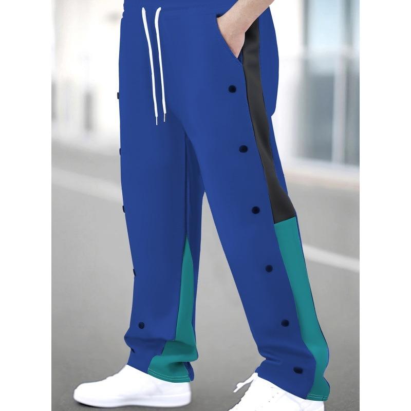 

Men s new men s casual colour blocking casual trousers four seasons fashionable straight trousers XXXL синій