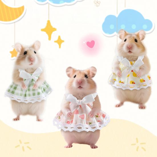 Pet Printed Dress Lace Trim Vest Dress Summer Dress with Bow Pet Clothes for Hamster Guinea Pig Outing Dress-up