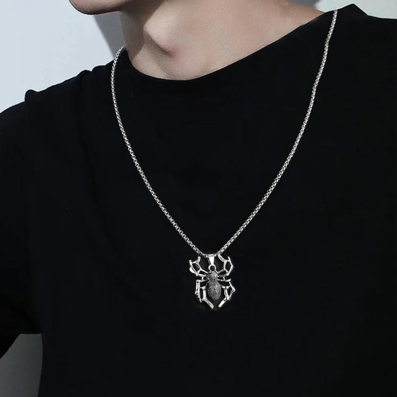 Retro Big Spider Pendant Necklace For Men Hip Hop Rock Silve Color Stainless Steel Neck Chain Insect Jewelry Boy Halloween Gifts