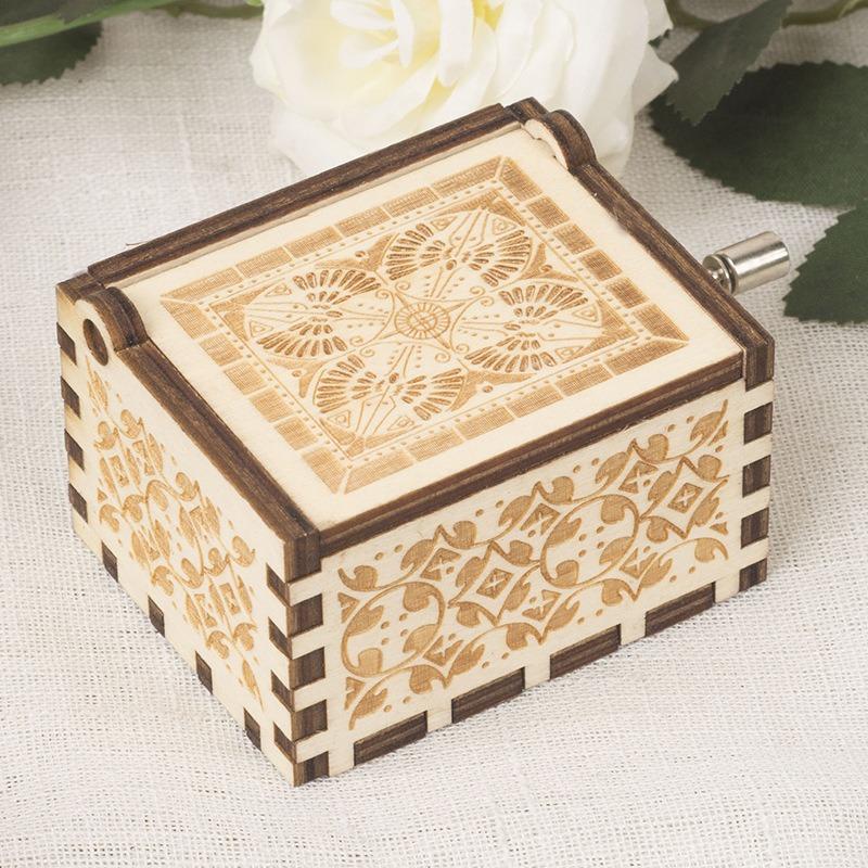 Wooden Hand Crank Music Box 8 Note Mechanism Harry Potter Theme Melody Vintage Craft Decoration Gift for Kids Adults Birthday