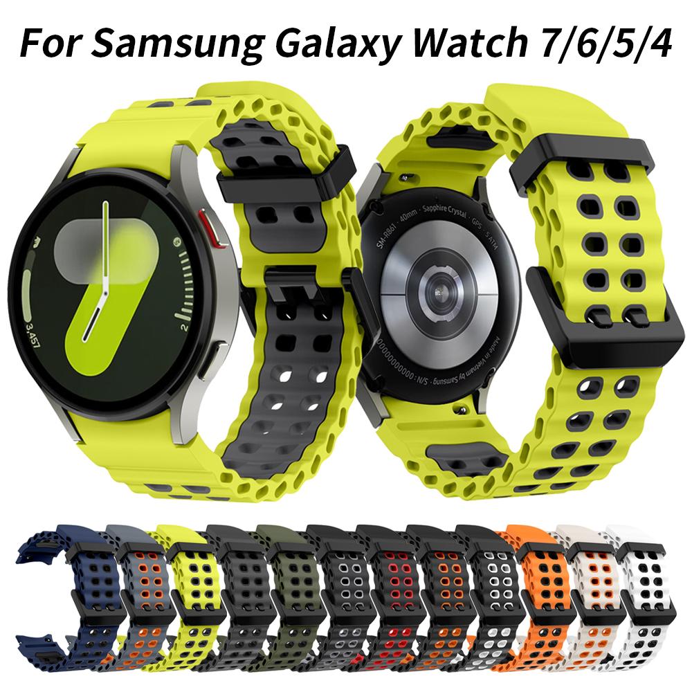 Inga Mellanrum Tvåfärgad Marin Sport Silikonrem För Samsung Galaxy Watch 7 FE 6 5 Pro 4 44mm 40mm Klocka och Armbandsrem