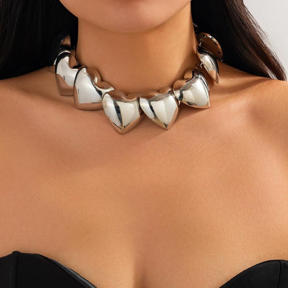 Fashionable Trendy Accessories Personalized Popular Heart Chain Simple Heart-Shaped Necklace Light Luxury Color-Blocked Necklace Other