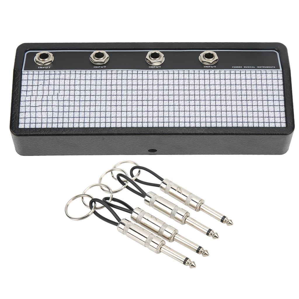Guitar Plug Storage Box Wall Mounting Guitar Amplifier Key Holder Rack with 4Pcs Keychains