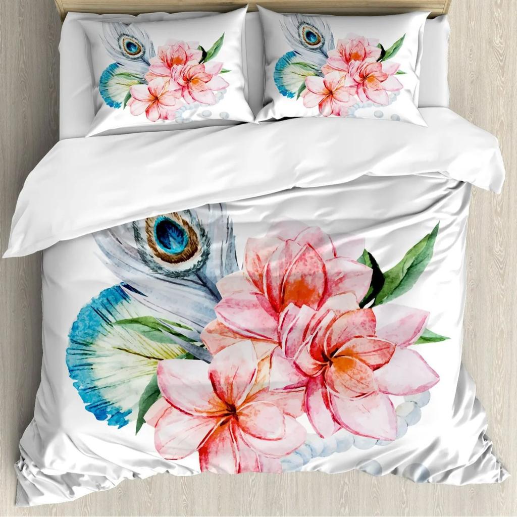Watercolor Flower Duvet Set Bedding Three-Piece Set