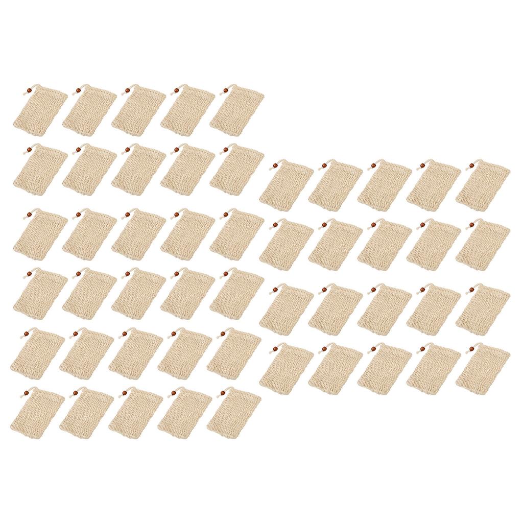 50PCS Soap Bag Reusable User Friendly Foaming and Drying Soap Holder Pouch with Drawstring Coffee Colored Wooden Beads