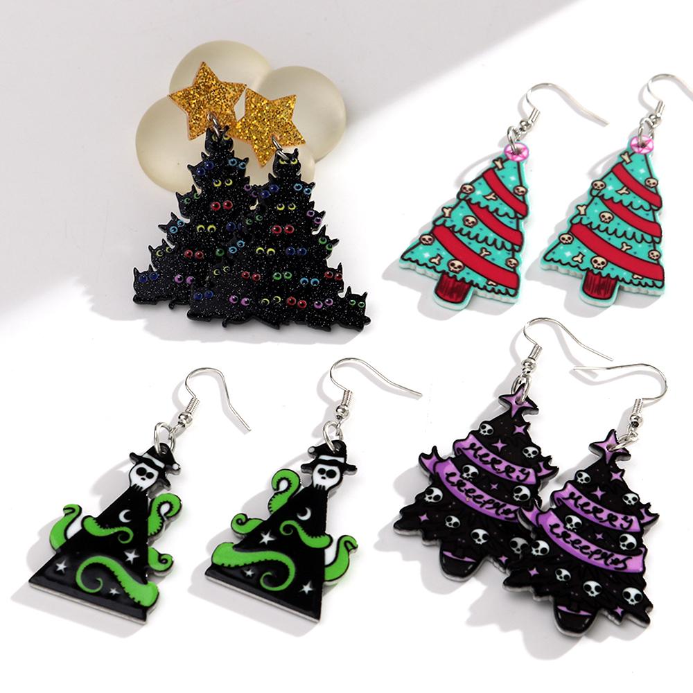 Colorful Sequin Acrylic Christmas Tree Drop Earring Set for Women Trendy Xmas Candy Bells Statement Earring Party Jewelry Gifts