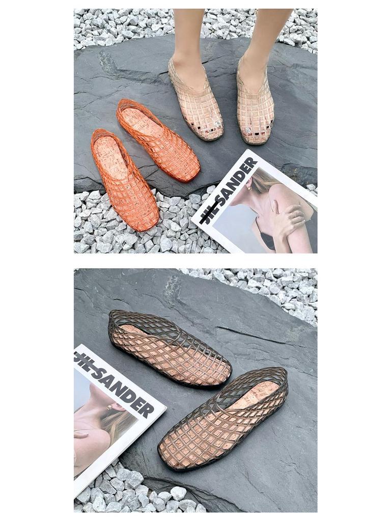 2025 Women's Mesh Slip-On Jelly Sandals: Crystal, Hollow Out, Flat Bottom, Comfortable, Casual Korean Style.