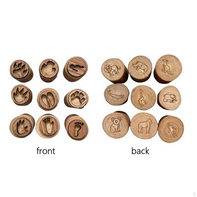9Pcs Wooden Stamp Set Animal Track Stamps Animals Foot Print Stamp, Paw for Drawing,