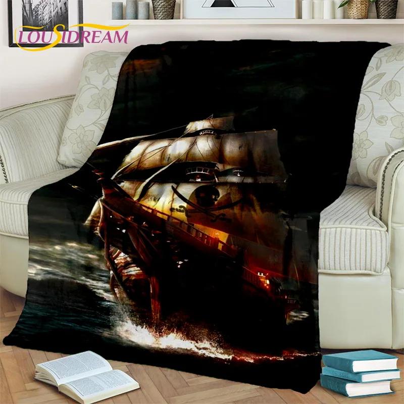 3D Pirate Ship Boat,Sailboat,Barque Blanket,Soft Throw Blanket for Home Bedroom Bed Sofa Picnic Travel Office Cover Blanket Kids