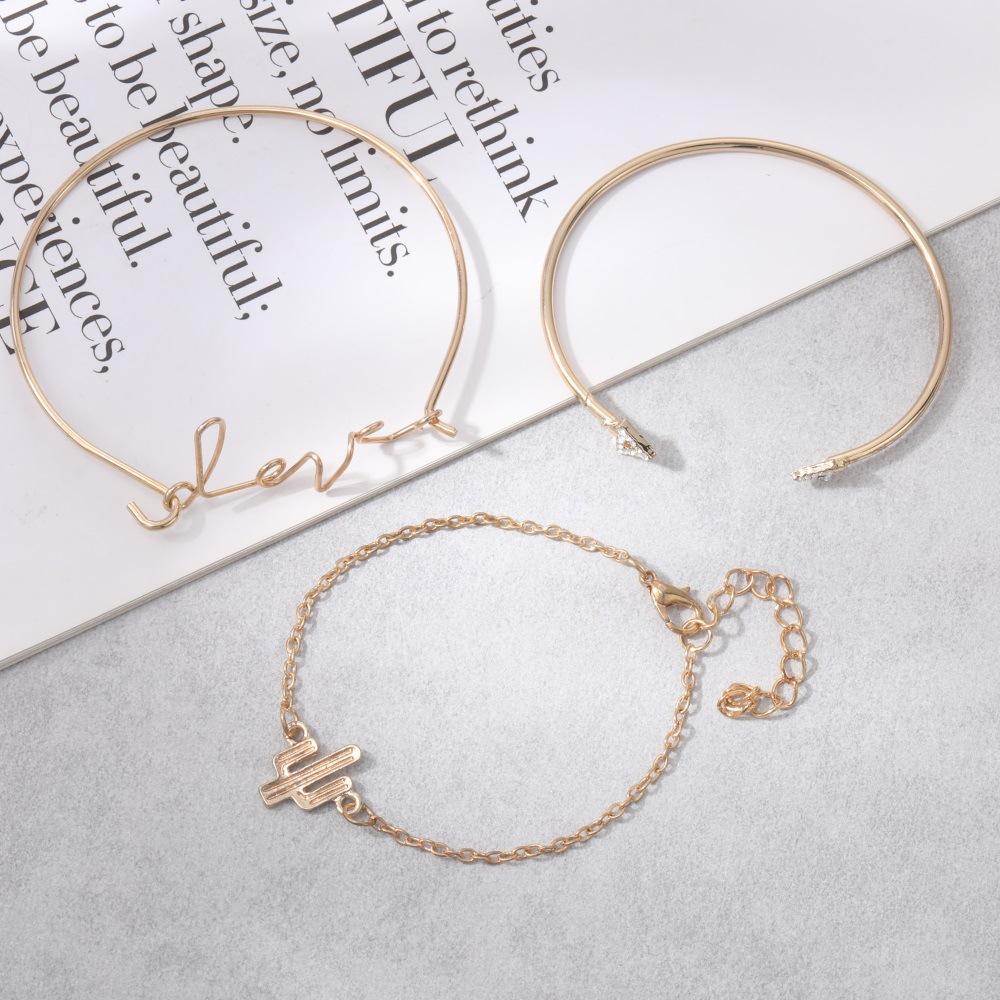 Personalized Bracelet Gold Dot Diamond Cactus Triangle Love 3 Piece Set Bracelet Bracelet