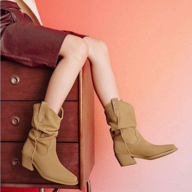 

Сапоги женские, до середины голени, рыцарские сапоги, остроконечные, на толстом высоком каблуке, короткие сапоги, узкие, многослойные сапоги, модные и удобные для женщин 40 легкие хаки