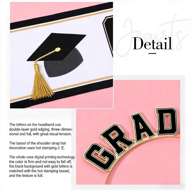 Graduation Hairband And Sash Set With Foil Lettering For Commencement Ceremony Celebration Party Photography Props