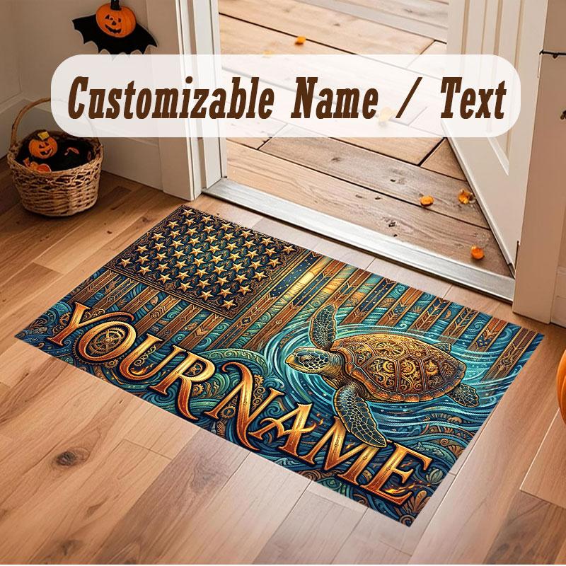 Octopus Sea Life Theme Crystal Velvet Floor Rug Personalized Custom Name Text Warm Carpet Home Decoration