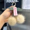 Trendy Red Cherry Pendant Natural Fur Keychain for Women Cute Bag Charms Decorations Jewelry Key Ring Car Key Accessories Gift