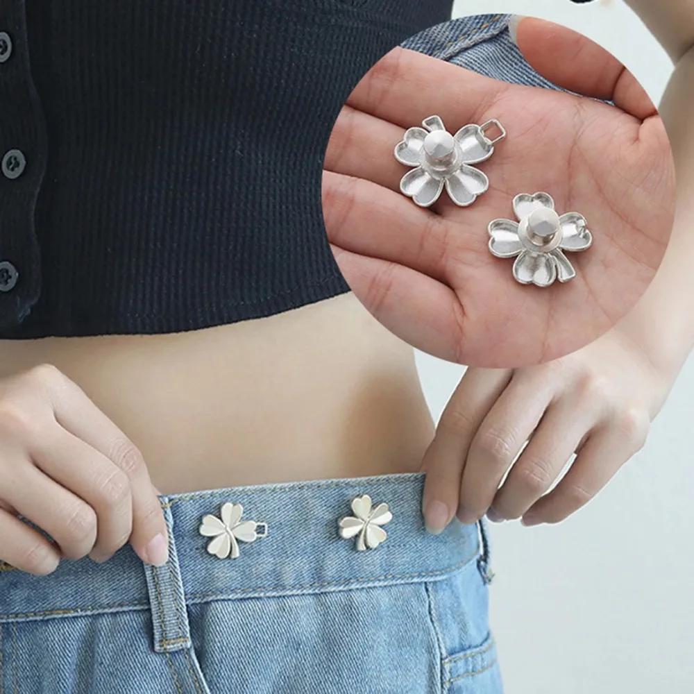 1 Pair Adjustable Waist Tightener Four Leaf Clover Trousers Waist Buckles For Jeans Pants Skirts Snap Button Adjuster Clips