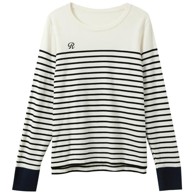 Sancai Plus Size Embroidered Striped Knitted Sweater