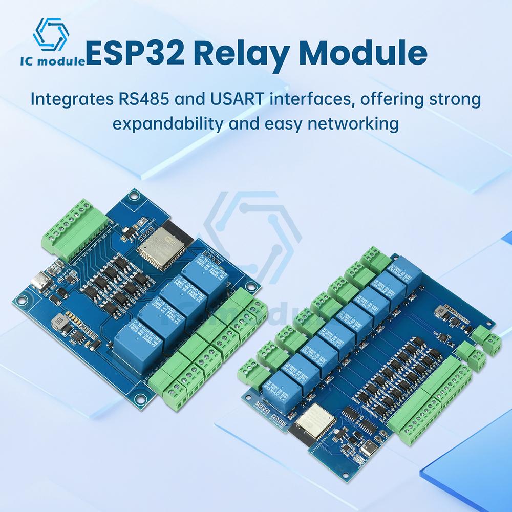 ESP32 RS485 Modbus Relay Module DC 9-24V 4/8 Channel - with WiFi Bluetooth & Optocoupler Isolation, Type-C Interface