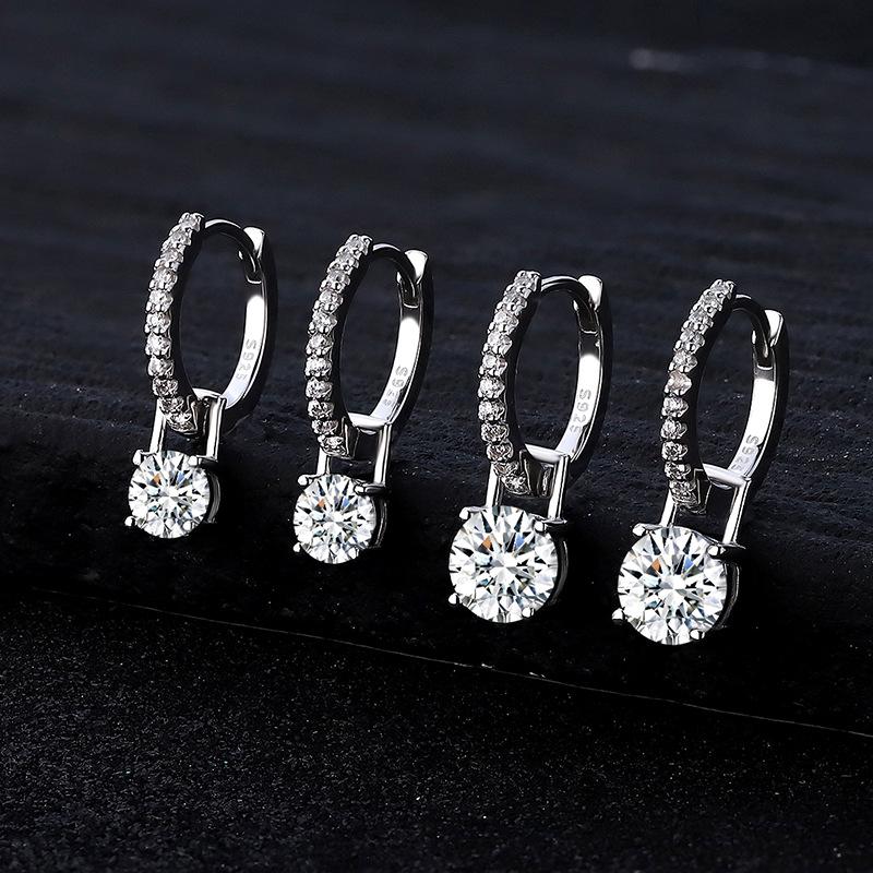 Moissanite Round Earrings: 925 Sterling Silver, Ear Cuff Style, PT950 Gold Plated