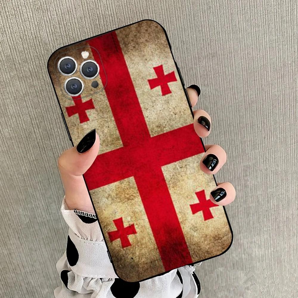 

Georgia Flag Phone Case For iPhone 15,14,13,12,11,Plus,Pro Max,XS,X,XR,SE,Mini,8,7 Soft Silicone Black Cover iPhone12PRO