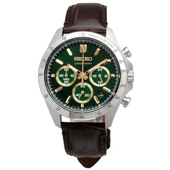 SEIKO 1/5 Second Chronograph Quartz Wristwatch Mens SBTR017 Green Brown Leather