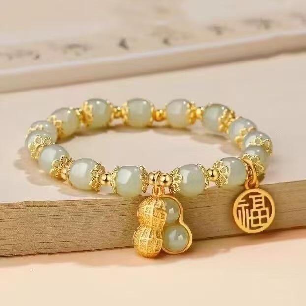 New Elegant Green Gold Peanut Fu Character Women s Bracelet - 2026 Chinese Style Edition