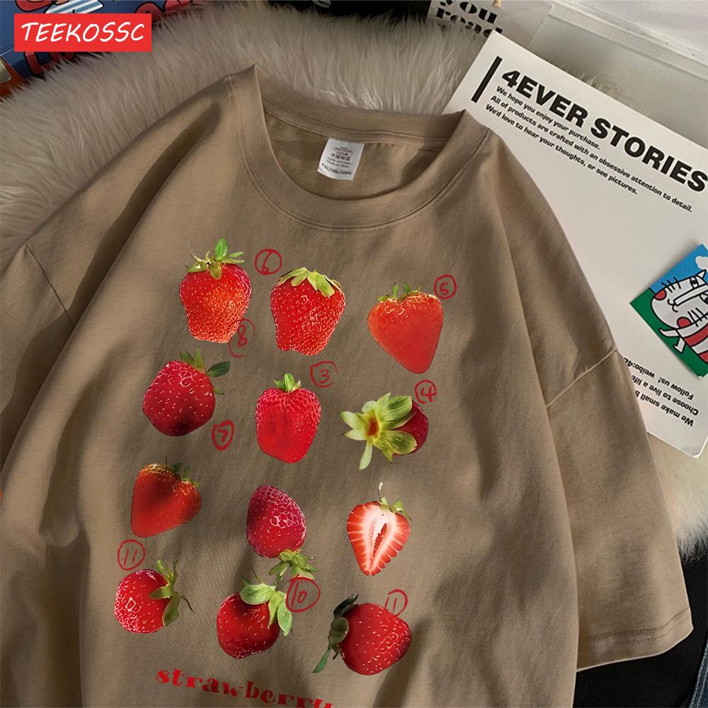 

100% хлопок женская футболка милая свежая клубника принтованная футболка летние удобные свободные топы уличная мода женская одежда XXXL