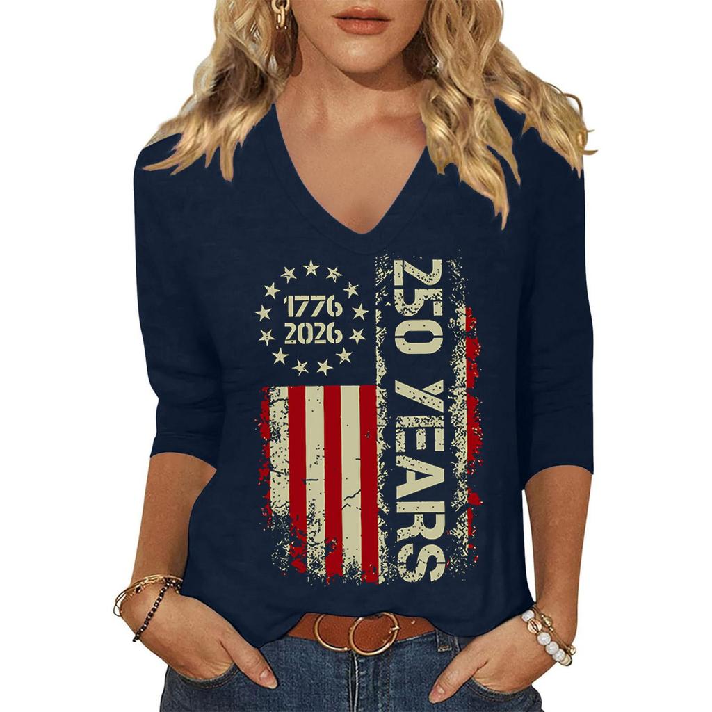 Women's Fashion Casual Independence Day Print Top