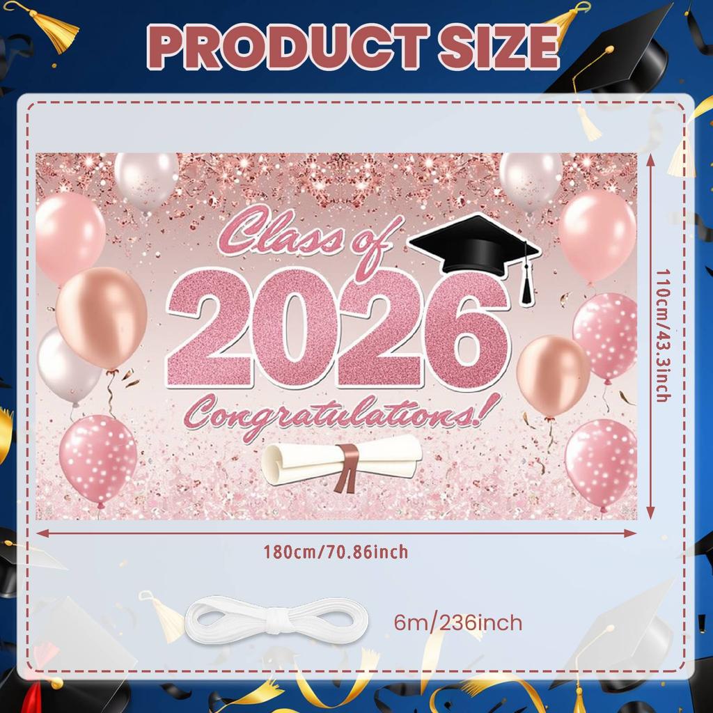 Graduation Event Display Pink Glitter 2026 Class Backdrop Class Of 2026 Display Class Of 2026 Grad Celebration Background
