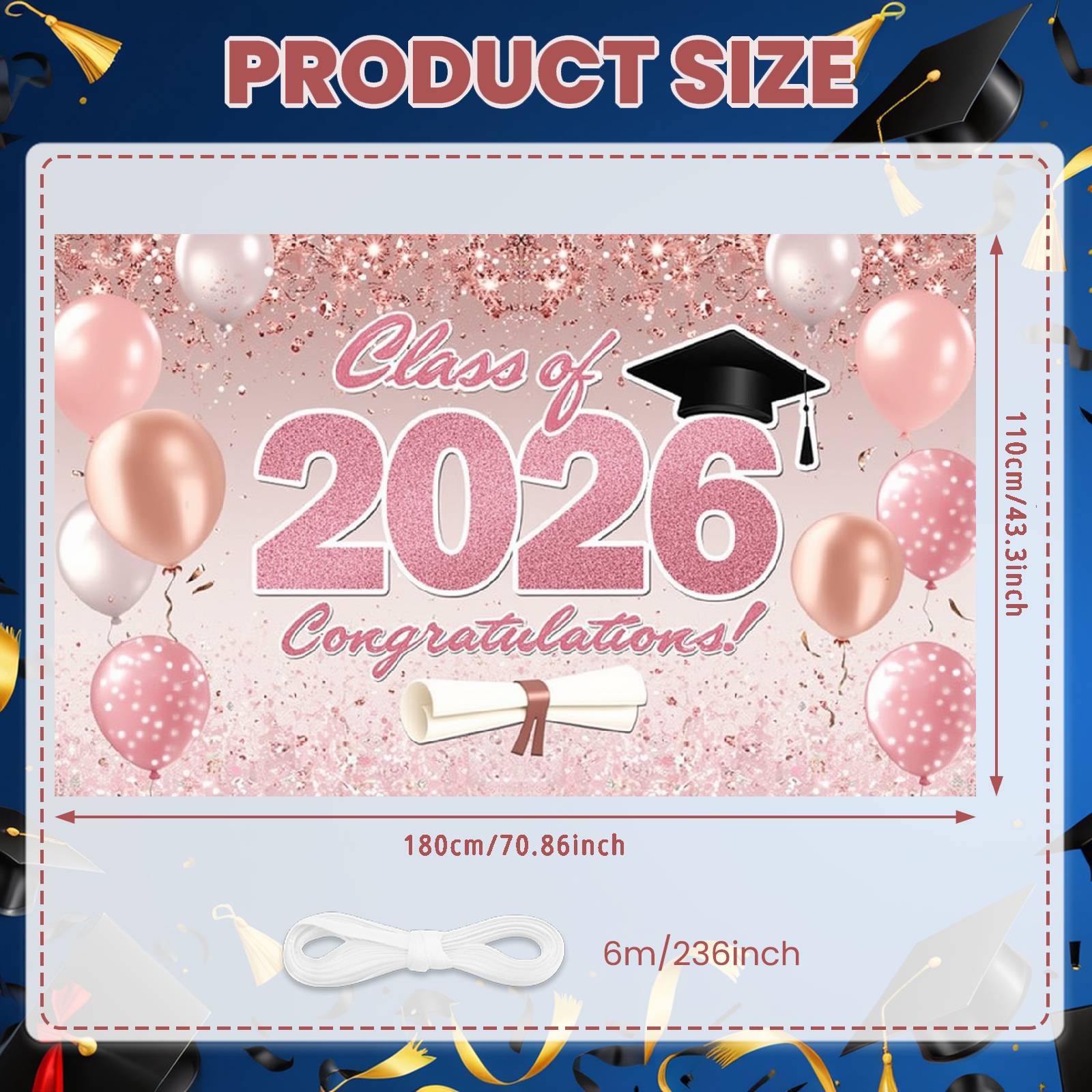 

Выпускное мероприятие Дисплей Розовый Блеск 2026 Класс Фон для Класса Выпуск 2026 Дисплей Выпуск 2026 Фон для Выпускного Празднования