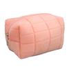 Women Makeup Storage Bag Large Capacity Soft Plush Zipper Closure Checkered Cosmetic Bag 