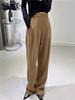 Gray Wool High-Waisted Wide-Leg Pants for Women - Comfortable, Slimming, Drape Straight-Leg Fit for Autumn and Winter