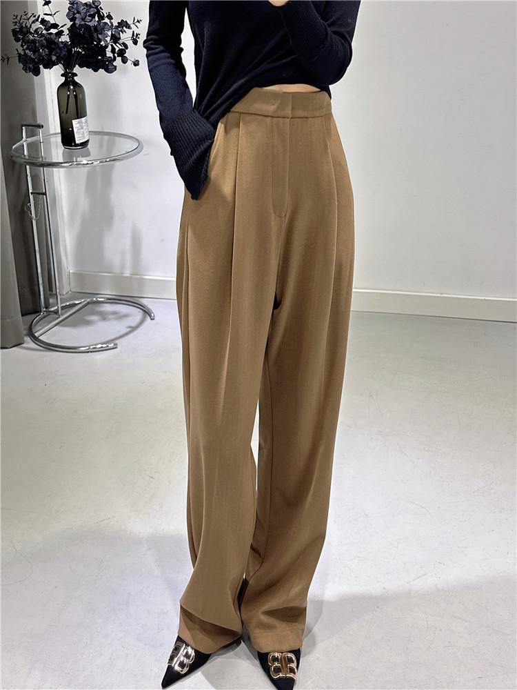 Gray Wool High-Waisted Wide-Leg Pants for Women - Comfortable, Slimming, Drape Straight-Leg Fit for Autumn and Winter