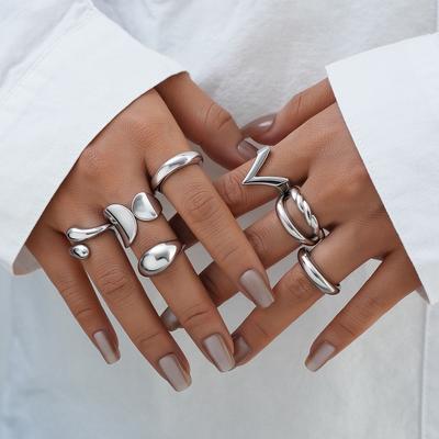 7Pcs/Set Vintage Irregular Silver Color Open Rings For Women New Punk Geometric V-Shaped Rings Fashion Female Jewelry Gifts 2026