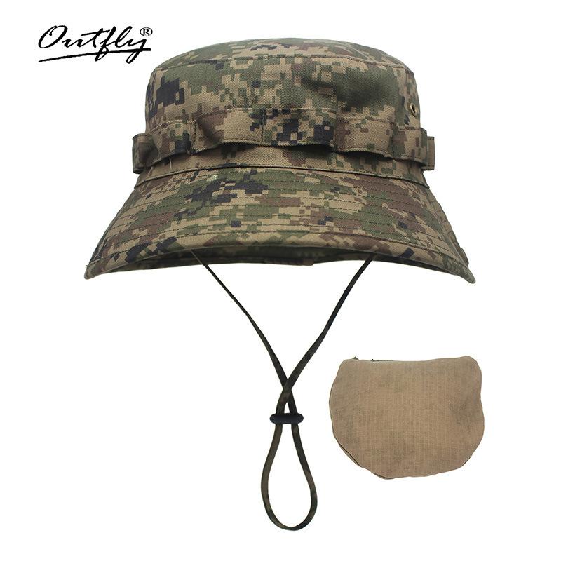 Camouflage mountaineering basin hat outdoor men's big head circumference bucket hat sun protection can be stored bionic camping jungle hat