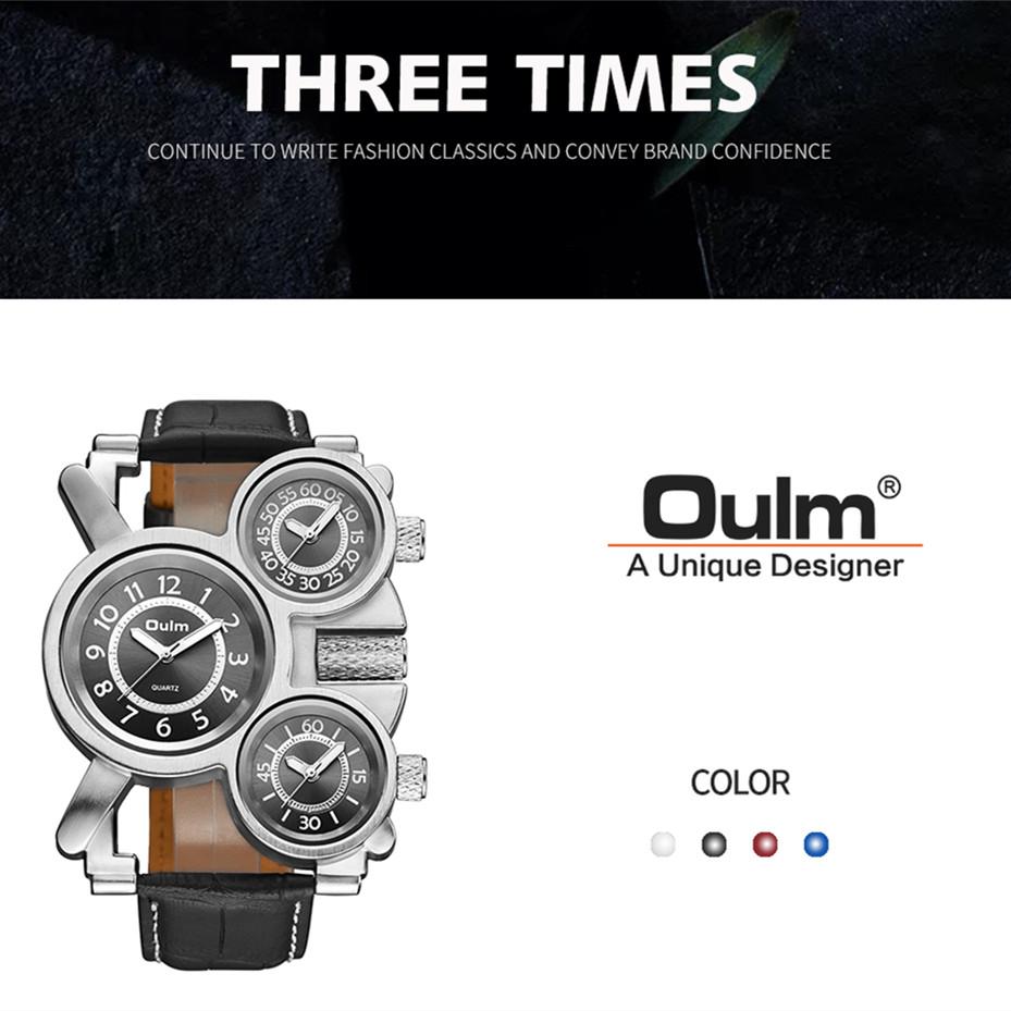 Oulm Herrenuhr Business Casual Quarzuhr Multi-Zeitzone Leder