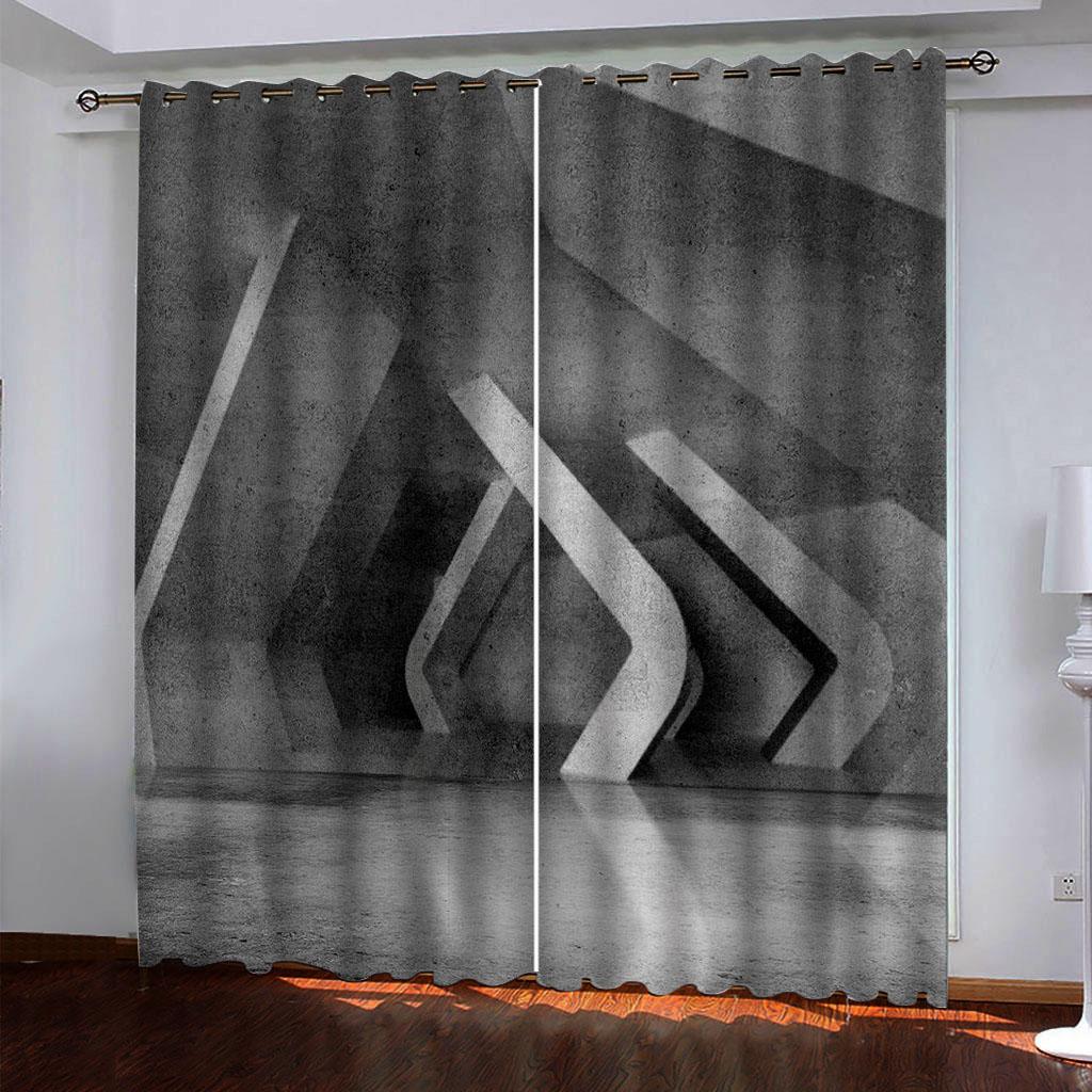 3D Grey Stereo Printed Window Curtains For Boys Men Adults Scenery Living Room Bedroom Kitchen Blackout Curtain Drapes