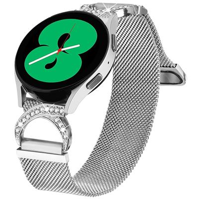 Watch Band for Samsung Galaxy Watch Active2 44mm/40mm Milanese Silver Metal Strap Rhinestone Decor