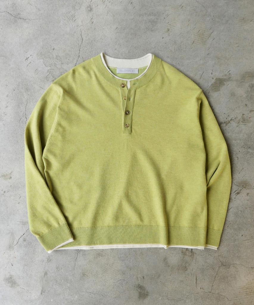 SLOWACID Layered Henley Neck Knit [Pair Green]