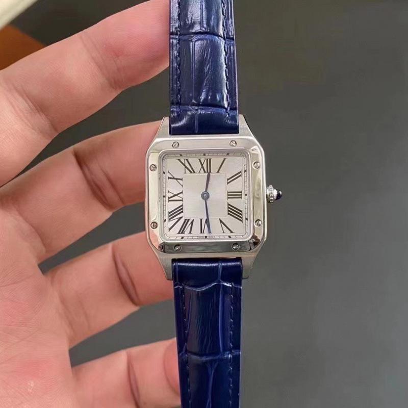 AF Dumont Ультратонкие Римские Квадратные Santos Водонепроницаемые Кварцевые Часы из Натуральной Кожи для Пар