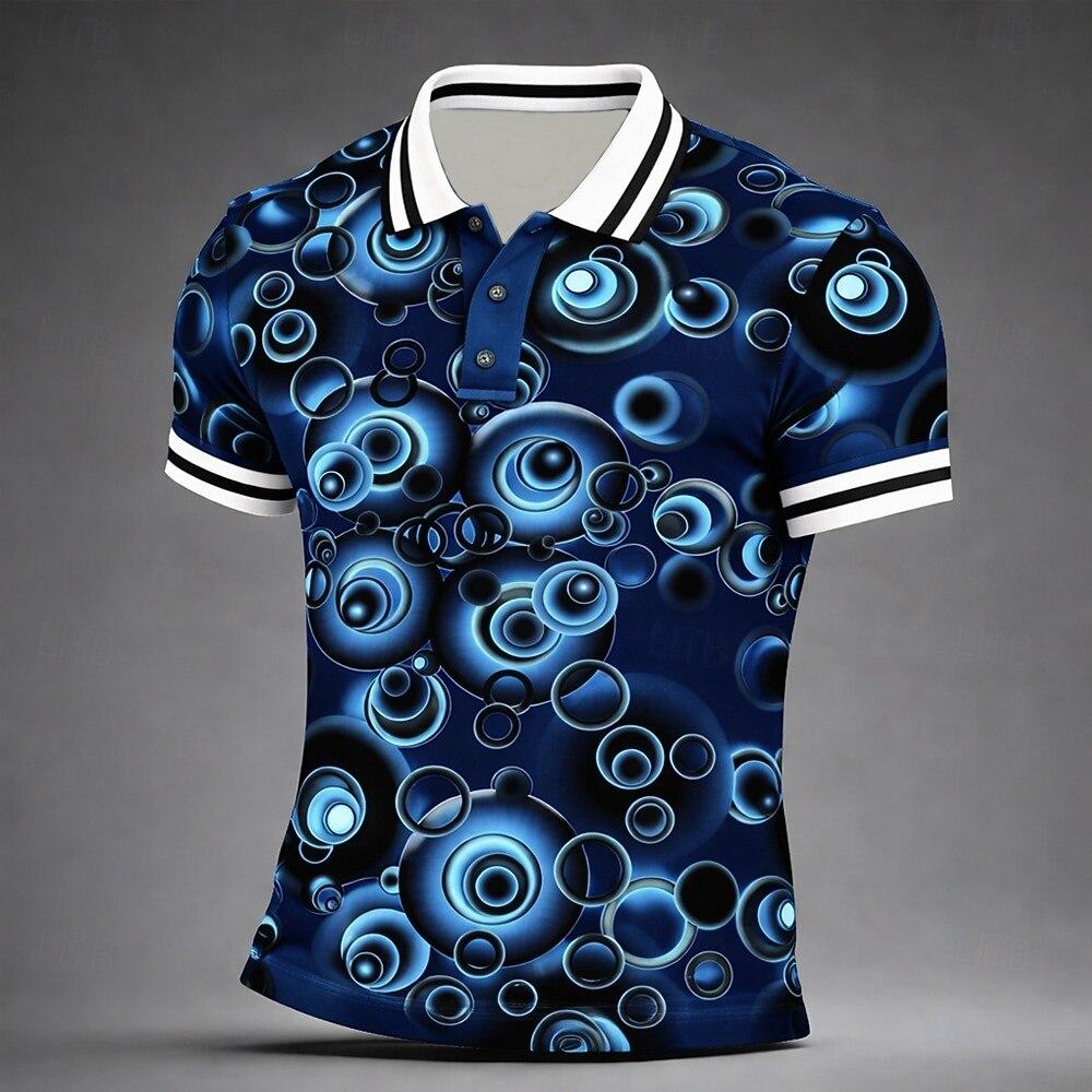 Men's Geometric 3D Print Polo Shirts Short Sleeve Collared Button Casual Athleisure Wear Spring & Summer Blue Yellow Green