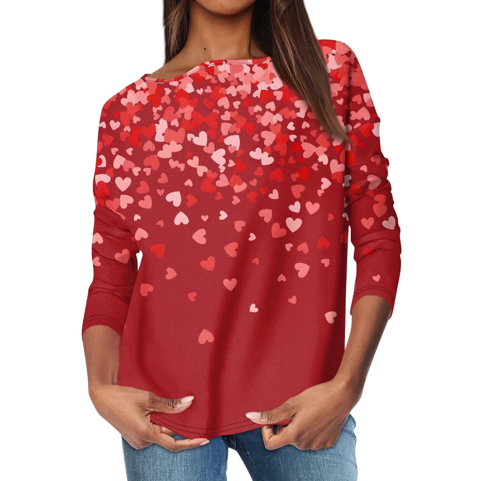 

Женский повседневный свободный топ с круглым вырезом и длинными рукавами с принтом S красный