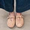 Mode Damen Flats Frühling Wildleder Runde Zehenpartie Flacher Ausschnitt Nieten Metallschnalle Weiche Sohle Rutschfest Verschleißfest Einzelne Schuhe