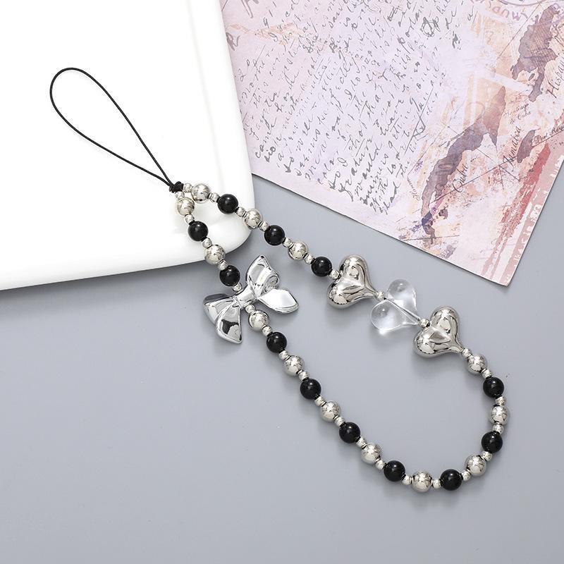 Korean Love Heart Beaded Phone Chain & Keychain Set for Women