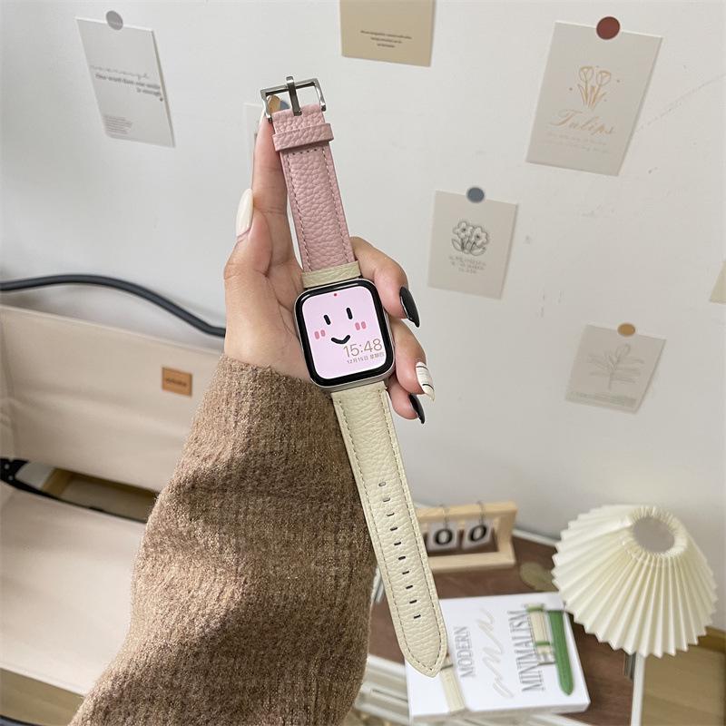 Compatible Starlight Lambskin Lychee Pattern Wristband for Apple Watch Series iWatch 3-9, SE