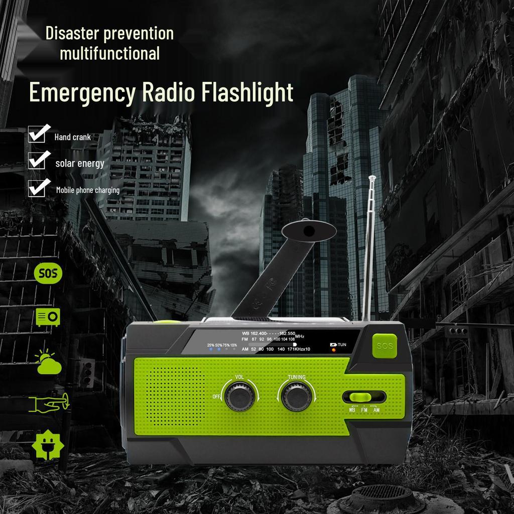 Multifunctional Hand Crank Solar Emergency Radio & Mobile Charger with Flashlight for Camping and Reading